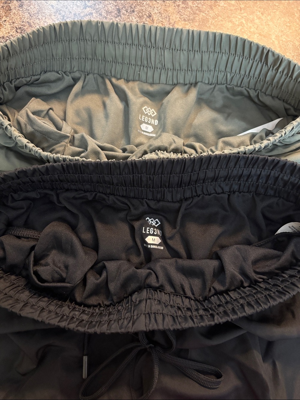 Women’s Athletic Drawstring Shorts in Olive and Black - Picture 3 of 3